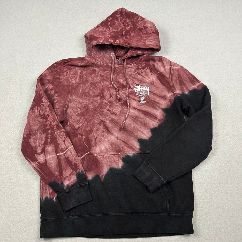 Stussy Hoodie Men Medium Maroon Black Tie Dye World Tour Bronx ComptonSanta Ana